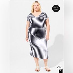 Torrid - Midi Super Soft Dolman Sleeve Dress - Size 3 (22/24) - Blue & White